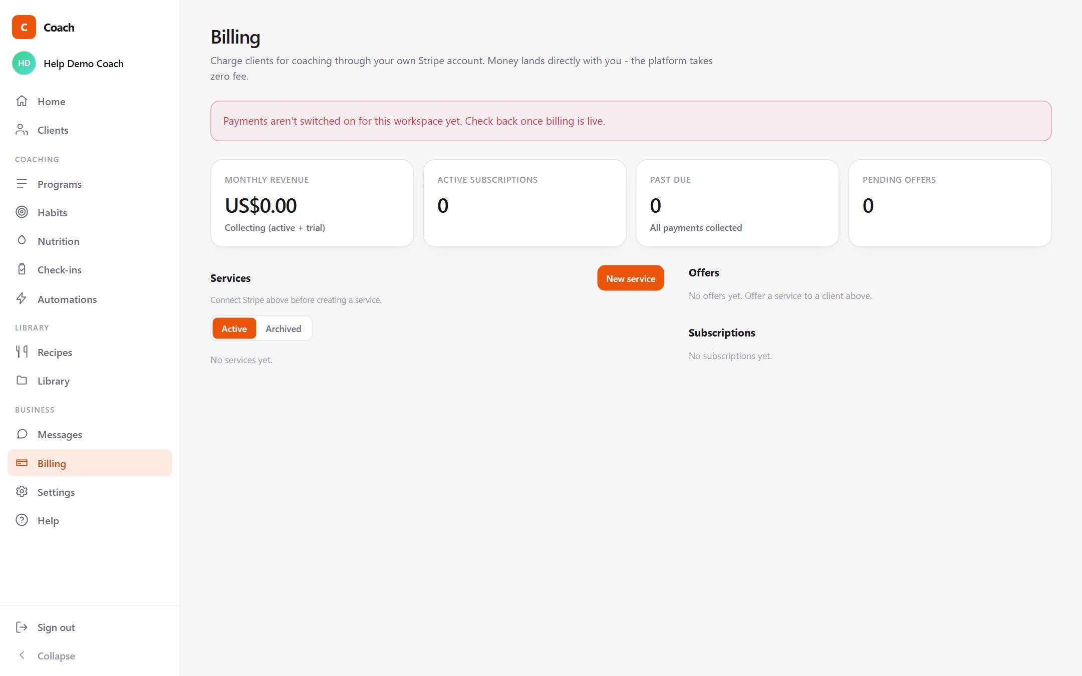 The Valeva billing page
