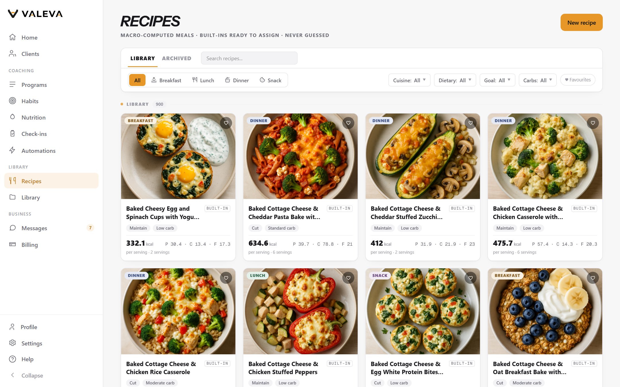 The Valeva recipe library